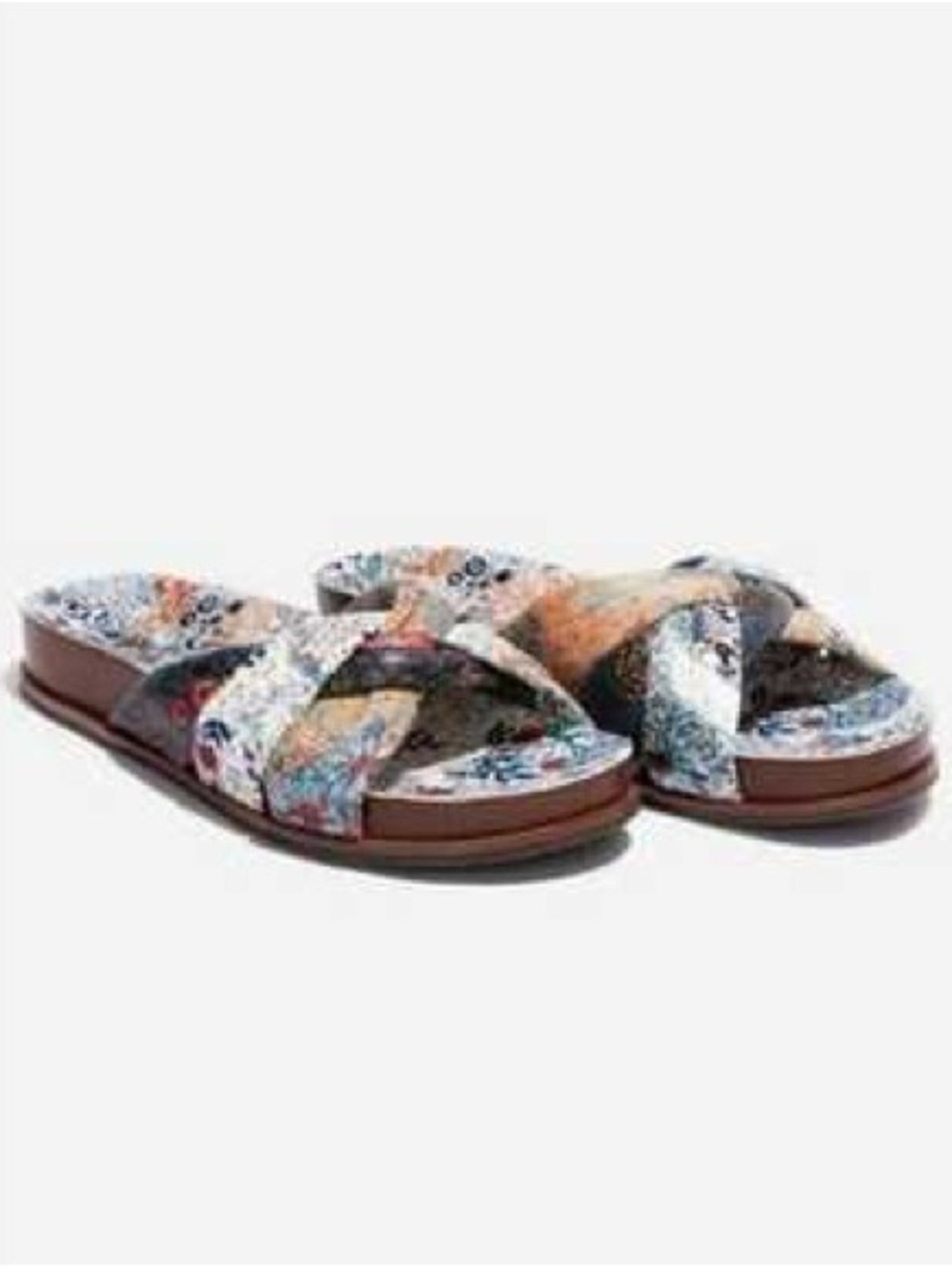 Johnny Was leather slides sandals multicolored floral print size 7